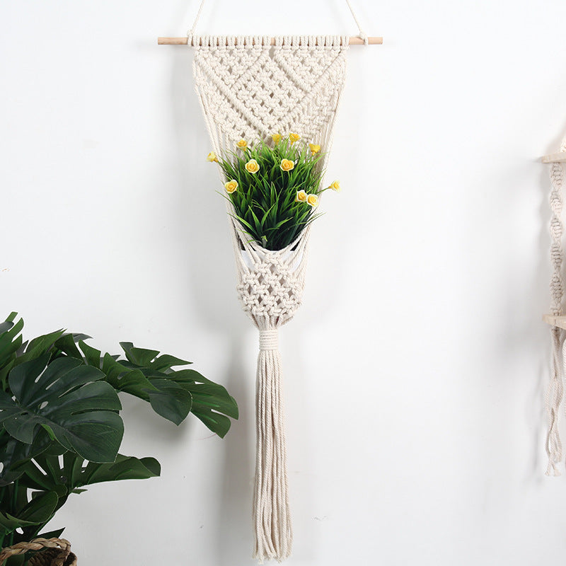 Woven Net Bag Flower Basket Wall Decoration